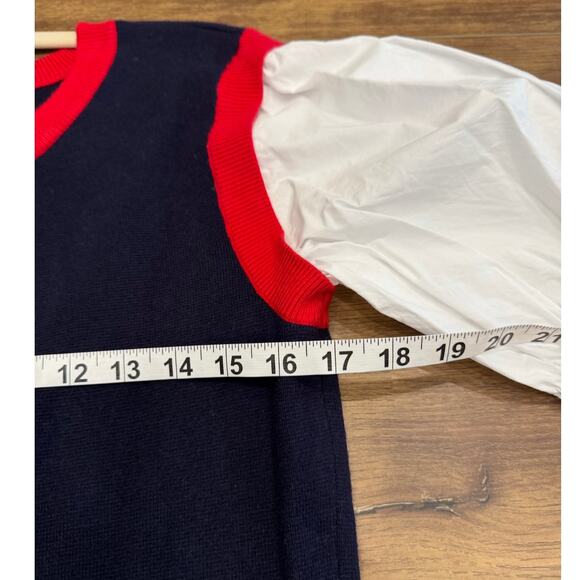 Anthropologie Layered Poplin Sweater Top in Navy Blue size Large - Picture 8 of 9